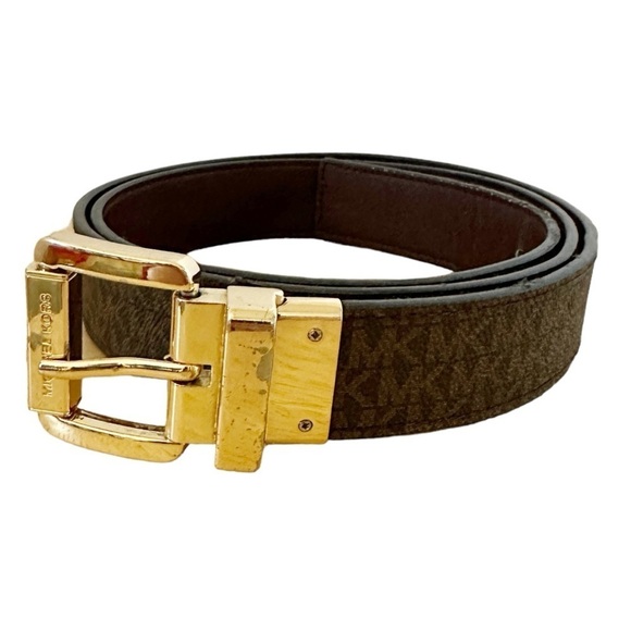 Michael Kors MK Logo Reversible Belt with Gold Tone Buckle Womens Size XL - Picture 1 of 11